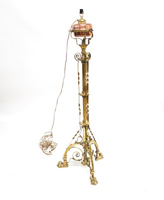 Lot 333 - Victorian wrought brass floor standing lamp