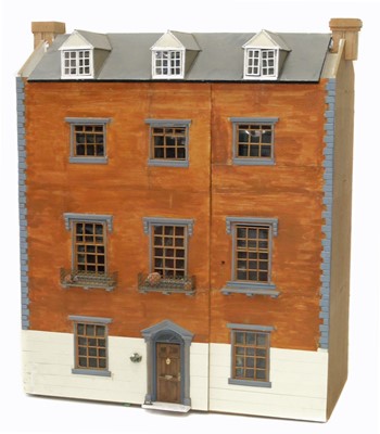 Lot 220 - Dolls house in the form of a Georgian four-story townhouse with furniture and figures.