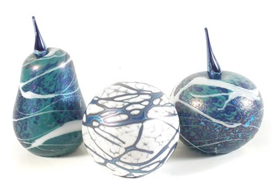 Lot 82 - Okra glass paperweight and two scent bottles