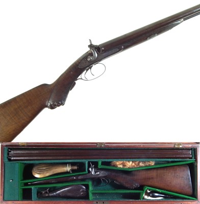Lot 96 - Perrins percussion 12 bore shotgun with a period case