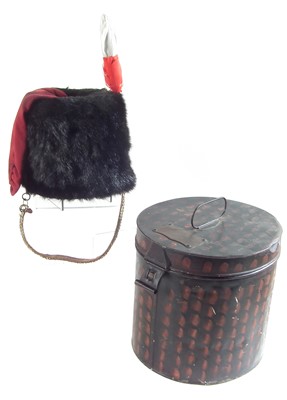 Lot 256 - Bearskin hat in case bearing the name Capt. R J Streatfield Royal Artillery