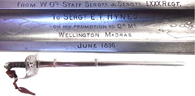 Lot 229 - Staffordshire Regiment presentation sword for Sgt. Hynes 1896