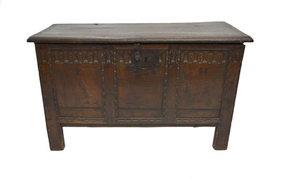 Lot 434 - Early 17th century oak jointed chest dated 1604