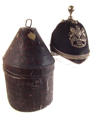 Lot 257 - West York Artillery blue cloth helmet in tin