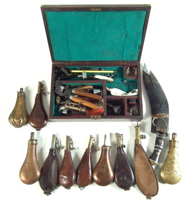 Lot 213 - Ten powder and shot flasks