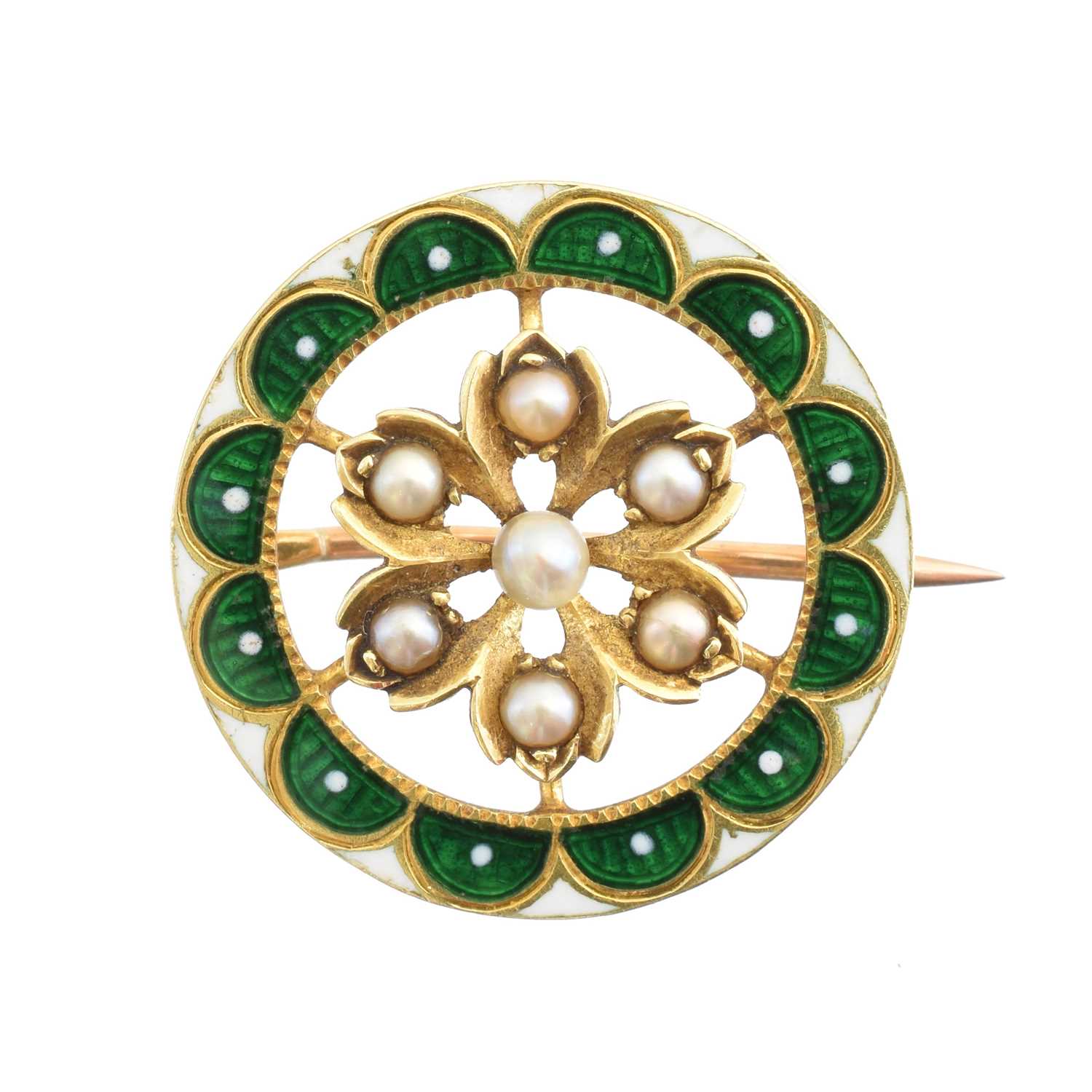 Lot 4 - An early 20th century enamel and pearl brooch