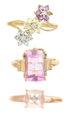 Lot 150 - Three gem set dress rings