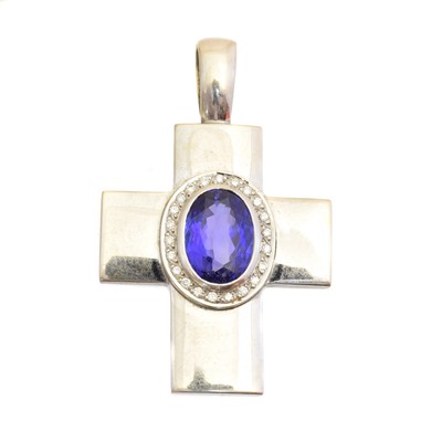 Lot 54 - A tanzanite and diamond cross pendant