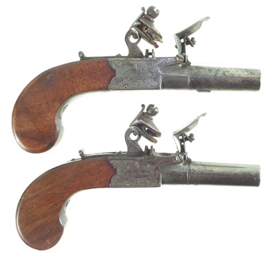 Lot 12 - Pair of Flintlock pocket or muff pistols by Bradshaw of Wrexham