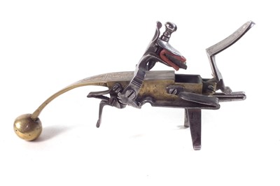 Lot 5 - Brass and steel flintlock tinder pistol lighter
