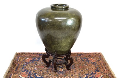 Lot 169 - A Large Terracotta Glazed Pot with Wooden Stand
