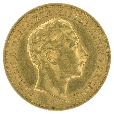 Lot 72 - German States, Prussia, Wilhelm II (1888-1918), 20 (Twenty) Mark, 1894, mm. A, gold, weight 8g, EF.