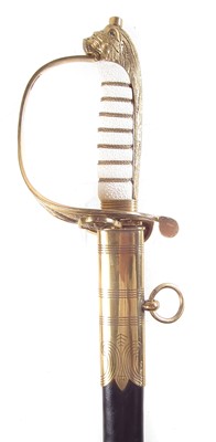 Lot 223 - 20th century replica Royal Navy ERII officers sword and scabbard.