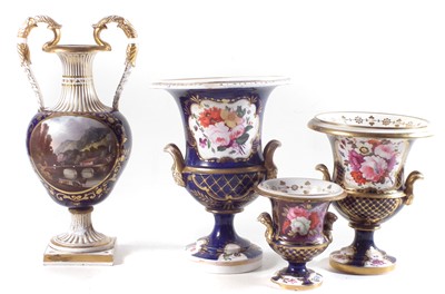 Lot 151 - Derby twin handled vase and three Coalport Campana vases.