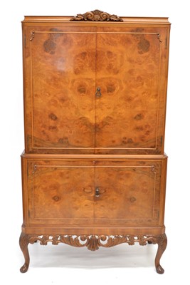 Lot 240 - Queen Anne Style Burr Walnut Cocktail cabinet