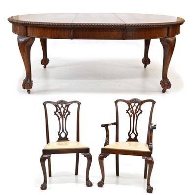 Lot 278 - Late 19th-century mahogany extending dining table and chairs.