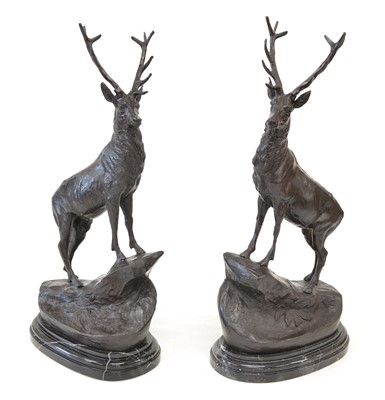 Lot 233 - Pair of bronze stags after J Moigniez
