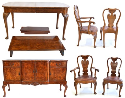 Lot 307 - Mid 20th century figured walnut dining room suite