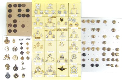 Lot 459 - Two boards of cap badges etc