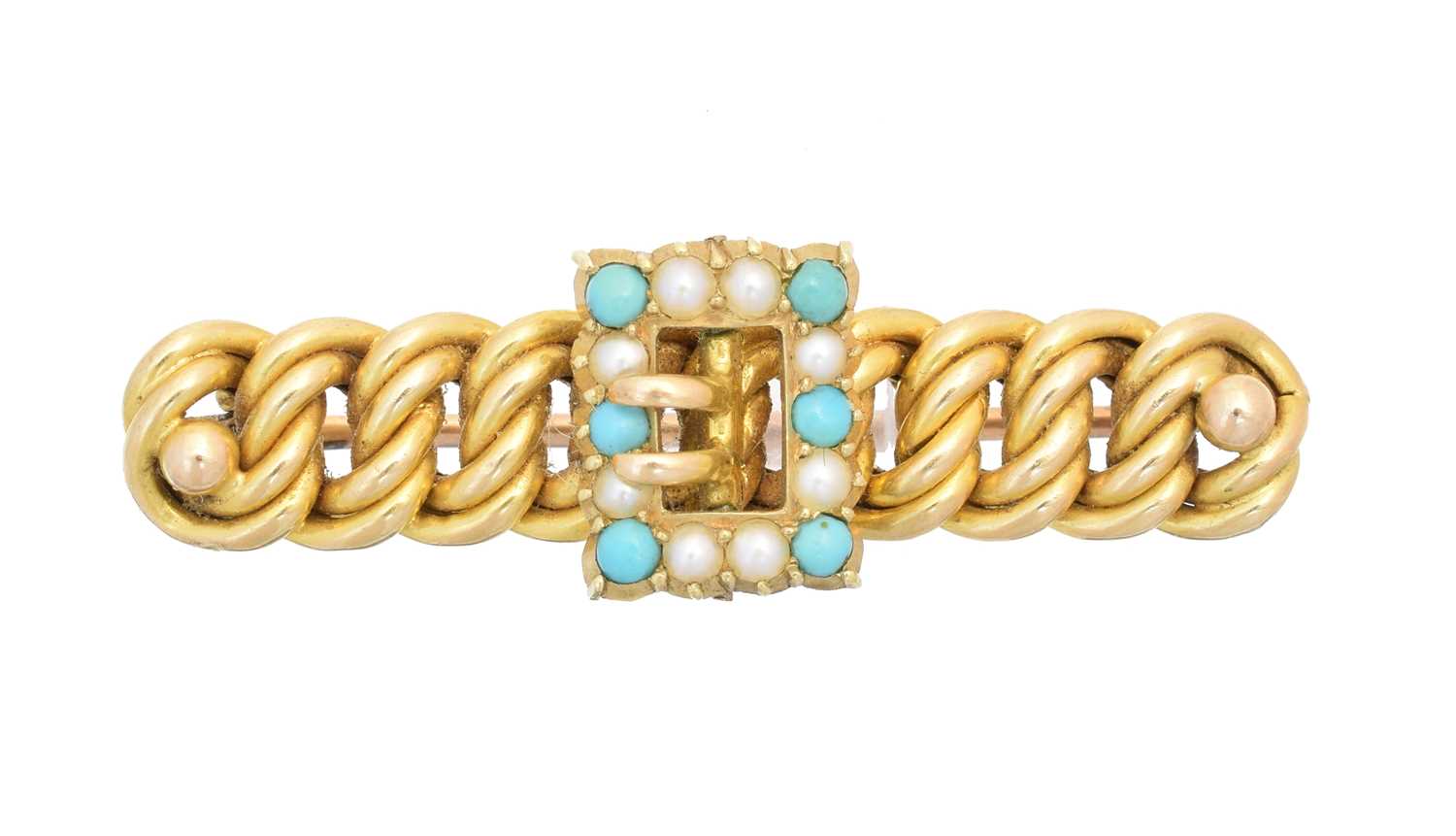 Lot 6 - An early 20th century turquoise and split pearl bar brooch