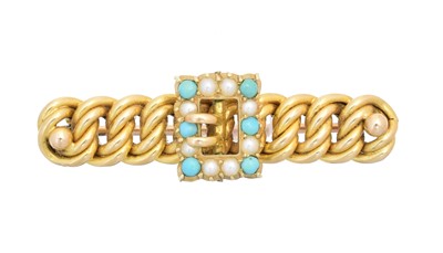 Lot 6 - An early 20th century turquoise and split pearl bar brooch