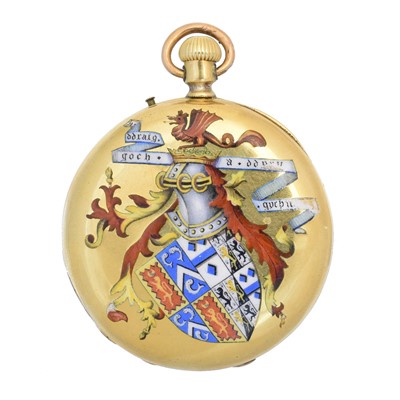 Lot 152 - A late 19th century 18ct gold enamel hunter pocket watch