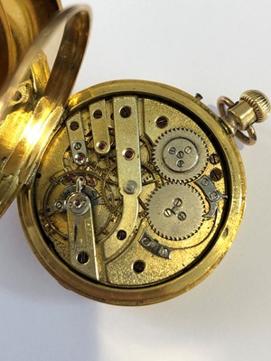 Lot 152 - A late 19th century 18ct gold enamel hunter pocket watch