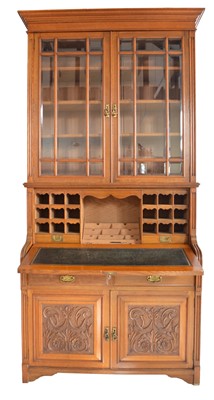 Lot 259 - Edwardian oak secretaire bookcase