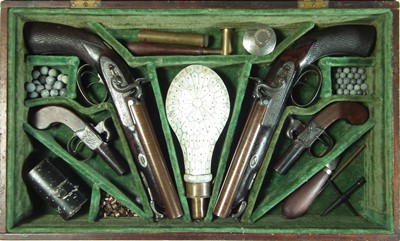 Lot 2 - Pair of double barrel percussion Howda pistols