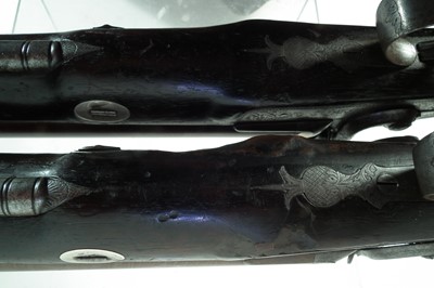 Lot 2 - Pair of double barrel percussion Howda pistols
