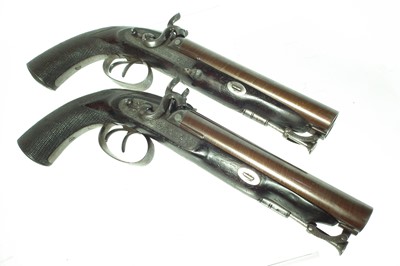 Lot 2 - Pair of double barrel percussion Howda pistols