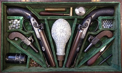 Lot 2 - Pair of double barrel percussion Howda pistols