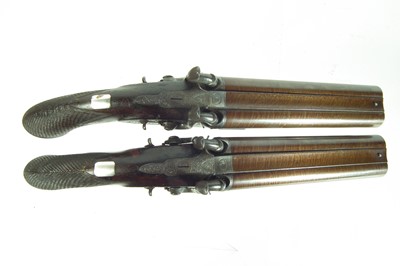 Lot 2 - Pair of double barrel percussion Howda pistols