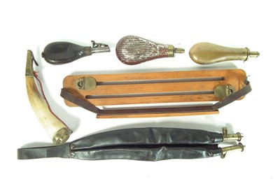 Lot 325 - Collection of flasks and a game carrier