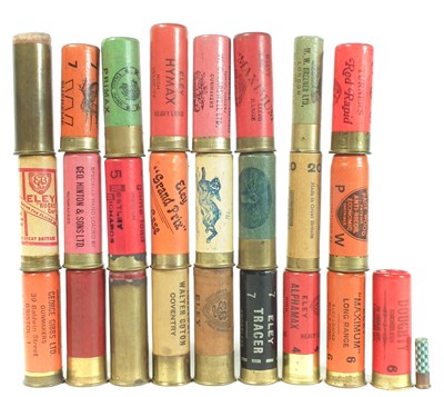 Lot 321 - Twenty six vintage English provincial shotgun cartridges LICENCE REQUIRED