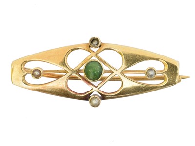 Lot 8 - A turquoise and split pearl brooch by Murrle Bennett & Co.
