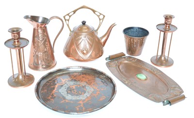 Lot 205 - Arts & Crafts Copper to include a Hugh Wallis Silvered Tray