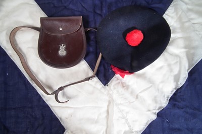 Lot 485 - Scottish Black Watch Beret, Sporran and Saltire flag