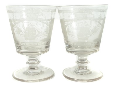 Lot 117 - Pair of Sunderland Bridge glass rummers