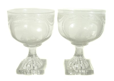 Lot 118 - Pair of Sunderland Bridge glass rummers