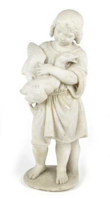Lot 159 - Mid-Victorian white marble figure "Goose Girl"