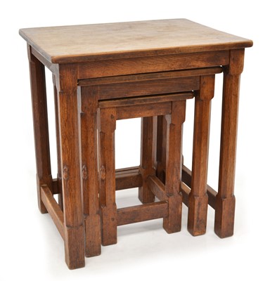 Lot 164 - Mouseman Oak Nest of Three Tables