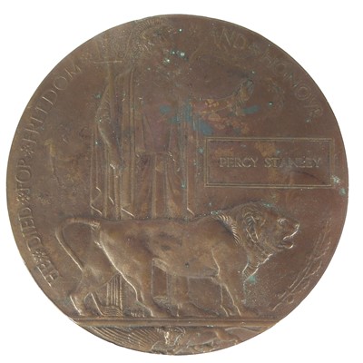 Lot 196 - WW1 Memorial plaque to Percy Stanley.