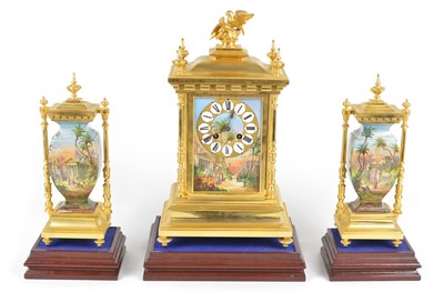 Lot 212 - 19th French three-piece clock garniture