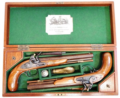 Lot 345 - Modern Cased pair of deactivated flintlock pistols