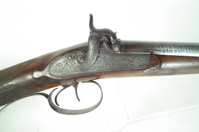 Lot 322 - Percussion silver mounted double 14 bore shotgun by Smith