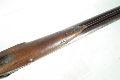 Lot 322 - Percussion silver mounted double 14 bore shotgun by Smith