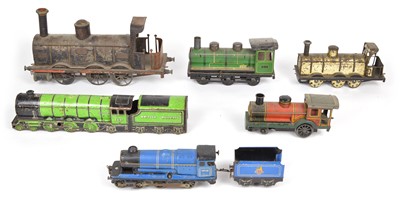 Lot 22 - Collection of six wind up clockwork tinplate locomotives
