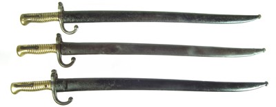 Lot 42 - Three Chassepot M1866 bayonets and scabbards
