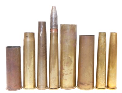 Lot 345 - 40mm inert Bofors shell and seven shell cases